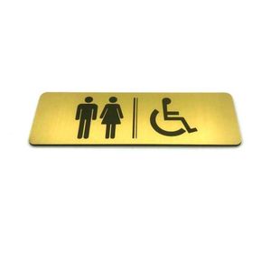Deurbordje Toilet - WC bordjes - Tekstbord WC - Toilet bordje - WC - Bordje - Man Vrouw Invalide Toilet - Heren Dames Invalide - Geborsteld Goud Look - Pictogram - incl. 3M-tape plakstrip - 5 cm x 15 cm x 1,6 mm - 5 Jaar Garantie