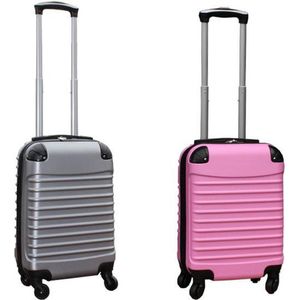 Travelerz kofferset 2 delige ABS handbagage koffers - met cijferslot - 27 liter - licht roze - zilver
