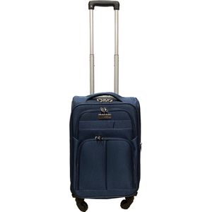 Handbagage reiskoffer met wielen softcase 42 liter - met cijferslot - expender - voorvakken - blauw