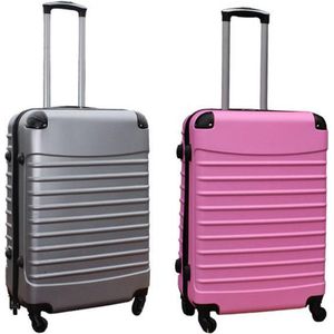 Travelerz kofferset 2 delige ABS groot - met cijferslot - 69 liter - zilver - licht roze