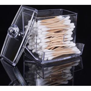 Wattenstaafjes Houder - Vierkant - Met Deksel- Cosmetische Make-Up Case - Wattenstaafjes Opslag Stand - Rack Organizer Box