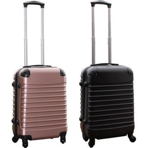 Travelerz kofferset 2 delige ABS handbagage koffers - met cijferslot - 39 liter - zwart - rose goud