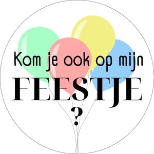 20 x Uitnodiging Kinderfeest | Verjaardag Kind Stickers | Kom Je Ook Op Mijn Feestje | Sluitstickers Cadeaustickers Ballonnen | 40 mm Rond