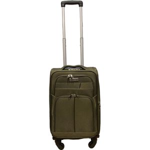 Handbagage reiskoffer met wielen softcase 42 liter - met cijferslot - expender - voorvakken - groen