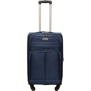 Reiskoffer met wielen softcase 68 liter - met cijferslot - expender - voorvakken - blauw