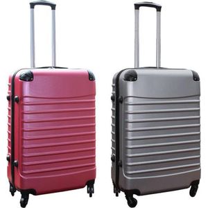 Travelerz kofferset 2 delige ABS groot - met cijferslot - 69 liter - roze - zilver