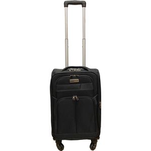 Handbagage reiskoffer met wielen softcase 42 liter - met cijferslot - expender - voorvakken - zwart