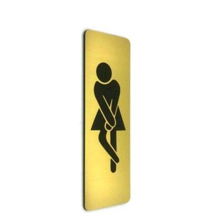 Deurbordje Toilet - WC bordjes - Tekstbord WC - Toilet bordje - WC - Bordje - Dames Toilet Vrouw Hoge Nood - Geborsteld Goud Look - Pictogram - incl. 3M-tape plakstrip - 5 cm x 15 cm x 1,6 mm - 5 Jaar Garantie