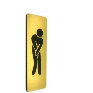 Deurbordje Toilet - WC bordjes - Tekstbord WC - Toilet bordje - WC - Bordje - Heren Toilet Man Hoge Nood - Geborsteld Goud Look - Pictogram - incl. 3M-tape plakstrip - 5 cm x 15 cm x 1,6 mm - 5 Jaar Garantie