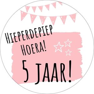 Stickers Trakteren 5 Jaar Verjaardag | Roze Traktatiestickers | Uitdelen | 20 Stuks