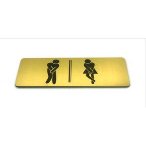 Deurbordje Toilet - WC bordjes – Tekstbord WC – Toilet bordje – WC - Bordje – Man Vrouw Toilet – Heren Dames Hoge Nood - Geborsteld Goud Look – Pictogram - Zelfklevend – 5 cm x 15 cm x 1,6 mm - 5 Jaar Garantie