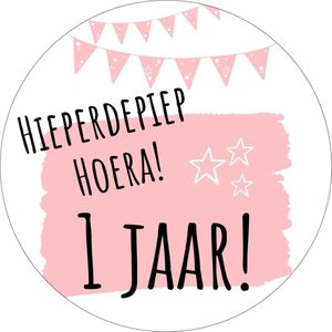 Stickers Trakteren 1 Jaar Verjaardag | Roze Traktatiestickers | Uitdelen | 20 Stuks