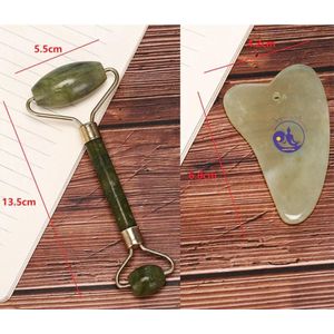 Set gezichtsmassage - Jade roller + Gua Sha Schraper - Groen