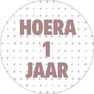 20 x Roze Traktatiestickers Hoera 1 Jaar - Stickervel - Cadeaustickers - Wensetiket - Rond 4 cm - Sluitsticker - 20 stuks - Sticker 1e Verjaardag