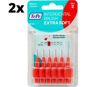 TePe Extra Soft Lichtrood 0,5mm - 2 x 6 stuks - Voordeelverpakking