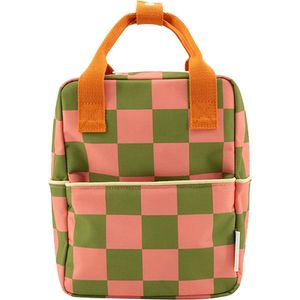Sticky Lemon Farmhouse Backpack Small Checkerboard sprout green - flower pink