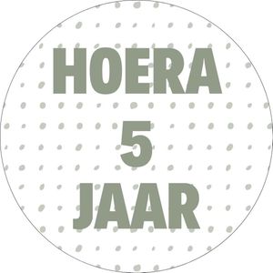 20 x Traktatiestickers Hoera 5 Jaar - Stickervel - Groene Cadeaustickers - Wensetiket - Rond 4 cm - Sluitsticker - 20 stuks - Groen Wit - Sticker 5e Verjaardag