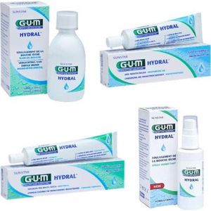 GUM Hydral Voordeelpakket - Tandpasta + Mondspoelmiddel + Droge Mondspray + Bevochtigingsgel