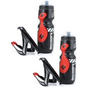 Bidon met bidonhouder (2x) - 650ml - Zwart - Mountainbike - Racefiets - Sportieve Water Drinkfles met houder