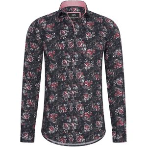 Marshall Denim - Italiaans Heren Overhemd - Hoge Kraag - Zwart - Print - Slim Fit
