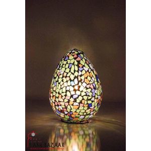 Glas Mozaïek tafellamp (M) - Multi Kleur - Ovaal - Marokkaanse Lamp - Hoogte 22cm - Handgemaakt - Authentiek