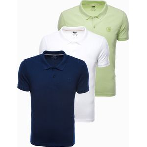 Ombre - Poloshirt Heren - Blauw Wit Groen - 3 Stuks - Kraag
