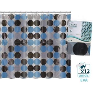 Design Douchegordijn -Badgordijn 180x180cm - Incl. 12 Ringen - Waterafstotend - Doorschijnend Blauw/Zwart