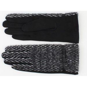 Indini - Handschoen - Zwart - Wit Visgraat Motief - Polyester - Katoen