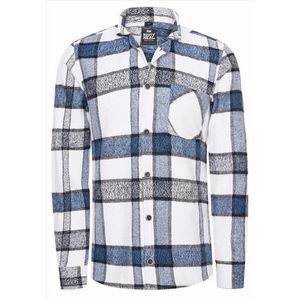 Rusty Neal - Herenoverhemd - Wit - Blauw - 65% Polyacryl, 20% Polyester, 15% Katoen