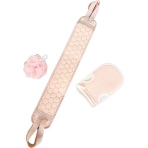 Combiset Scrub wassen Roze pink - Scrub handschoen, Rug Spons Scrubber, Scrub spons- Spa schrobben 3- delig- Cadeau voor vrouwen en mannen