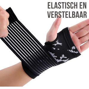 Verstelbare Elastische Pols Band ZWART - Ventilerende Hand Pols Brace Ondersteuning - PolsBrace - Zwart