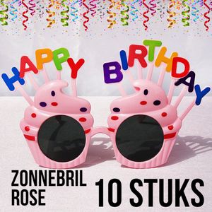 Allernieuwste 10 stuks Happy Birthday Zonnebrillen ROZE - Kinderfeestje - Kinderverjaardag - Uitdeelcadeautje - Weggeefartikel - Verrassing - ROSE 10 Stuks
