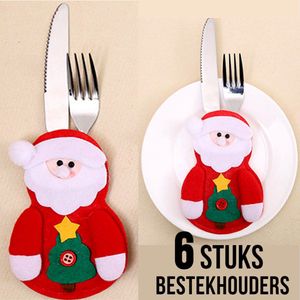 Allernieuwste® 6 stuks Kerstman Bestekhouders Kerstdiner Tafeldecoratie Kerst - 6x Bestek houder voor Kerstdagen - 14 x 10 cm Rood Wit