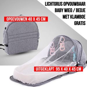 Allernieuwste® Opvouwbaar Baby Bedje Reiswieg - Draagbare Wieg - Opvouwbare Reisrugzak - Reisbed - Draagbaar Babynest - 95 x 40 x 45 cm met Klamboe - Grijs