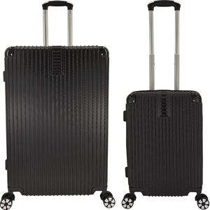 SB Travelbags 2 delige bagage kofferset 4 dubbele wielen trolley - Zwart - 75cm/55cm