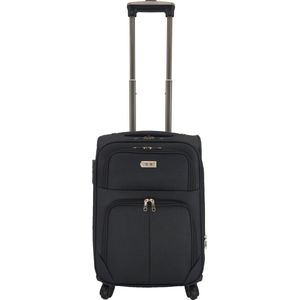 SB Travelbags Handbagage stoffen koffer 55cm 4 wielen trolley - Zwart