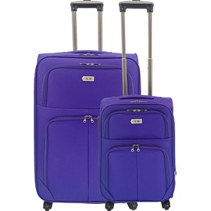 SB Travelbags 2 delig bagage stoffen kofferset 4 wielen trolley - Paars - 75cm/55cm