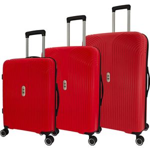SB Travelbags 3 delige kofferset 4 dubbele wielen trolley - Rood - TSA slot