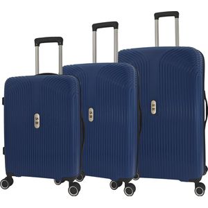 SB Travelbags 3 delige kofferset 4 dubbele wielen trolley - Blauw - TSA slot