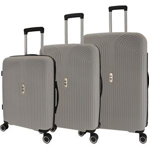 SB Travelbags 3 delige kofferset 4 dubbele wielen trolley - Licht Grijs - TSA slot
