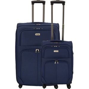 SB Travelbags 2 delig bagage stoffen kofferset 4 wielen trolley - Blauw - 75cm/55cm