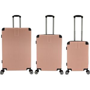 SB Travelbags 3 delige bagage kofferset 4 dubbele wielen trolley - Licht Roze - 75cm/65cm/55cm