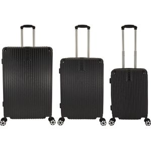 SB Travelbags 3 delige bagage kofferset 4 dubbele wielen trolley - Zwart - 75cm/65cm/55cm