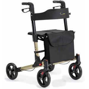 Rollator - Champagne - Lichtgewicht - Compact Opvouwbaar - Inclusief Tas en Stokhouder