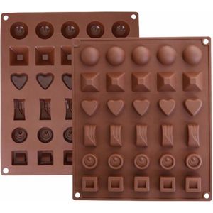 Siliconen Chocoladevorm Mal - 30 chocolaatjes - 6 verschillende vormen - praline/snoep/chocolade vorm
