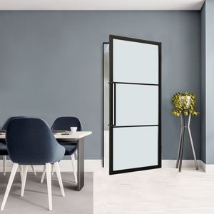 Stalen Binnendeur Mat Glas 3 Vlaks Incl. kozijn - 231,5 x 93,0 - Rechtsdraaiend