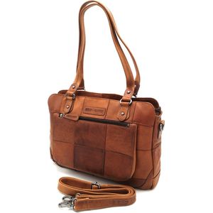 Hill Burry – VB100111 -3197 - echt lederen - dames - checkered handbag - stevig - chique - uitstraling - vintage leder- bruin /cognac
