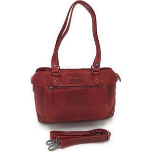 Hill Burry – VB100111 -3197 - echt lederen - dames - checkered handbag - stevig - chique - uitstraling - vintage leder- Rood