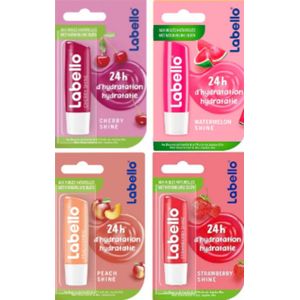 Labello Lippenbalsem Set van 1x Cherry - 1x Watermeloen - 1x Mango - 1x Pearly Shine