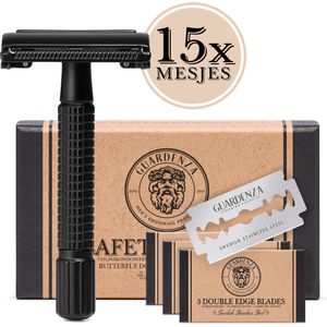 Guardenza Safety Razor Butterfly (incl. 15 scheermesjes) Klassiek Scheermes | Barbier Scheermes | Veiligheidsscheermes | voor Mannen en Vrouwen